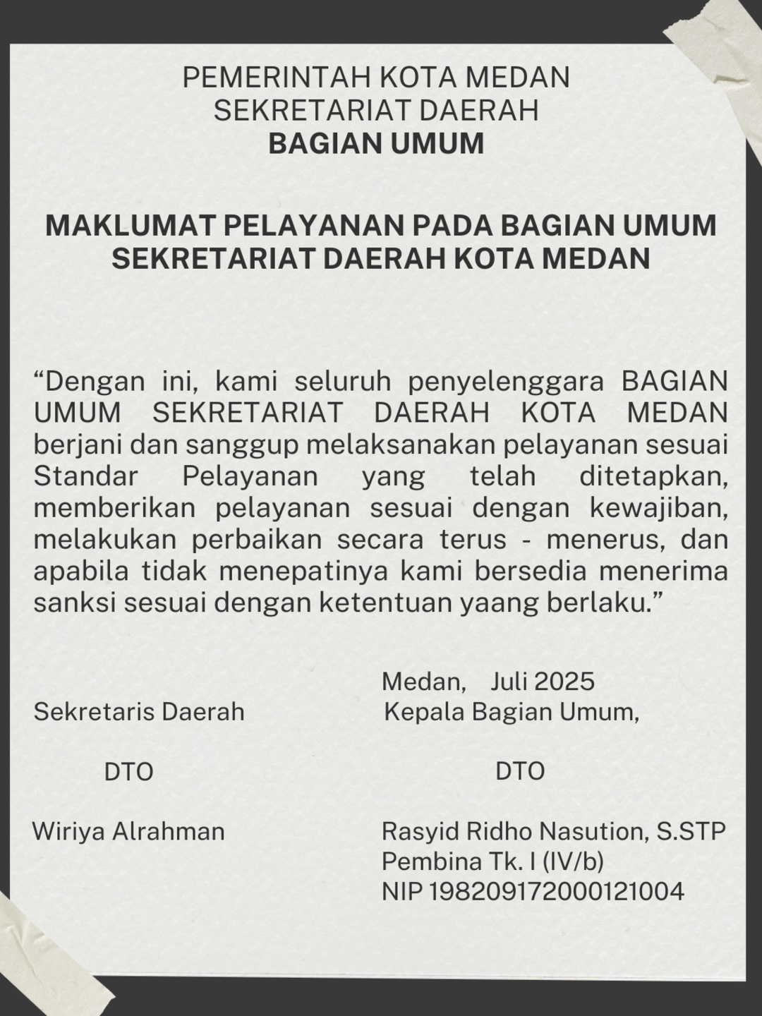 Maklumat Pelayanan Bagian Umum